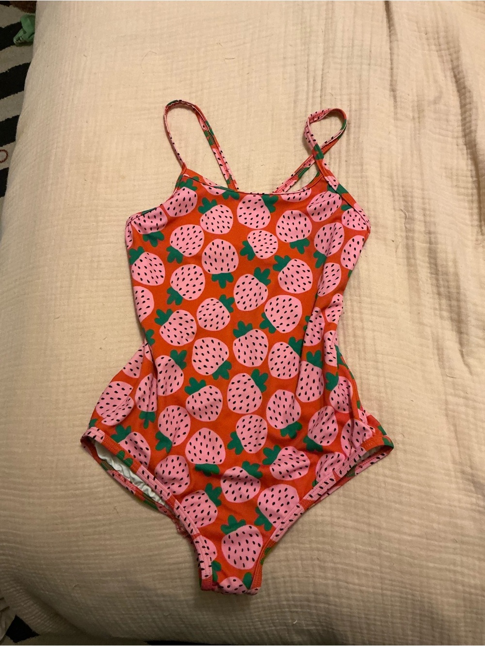 Hanna Andersson Orange One-Piece Swimsuit with Pink Strawberry Print